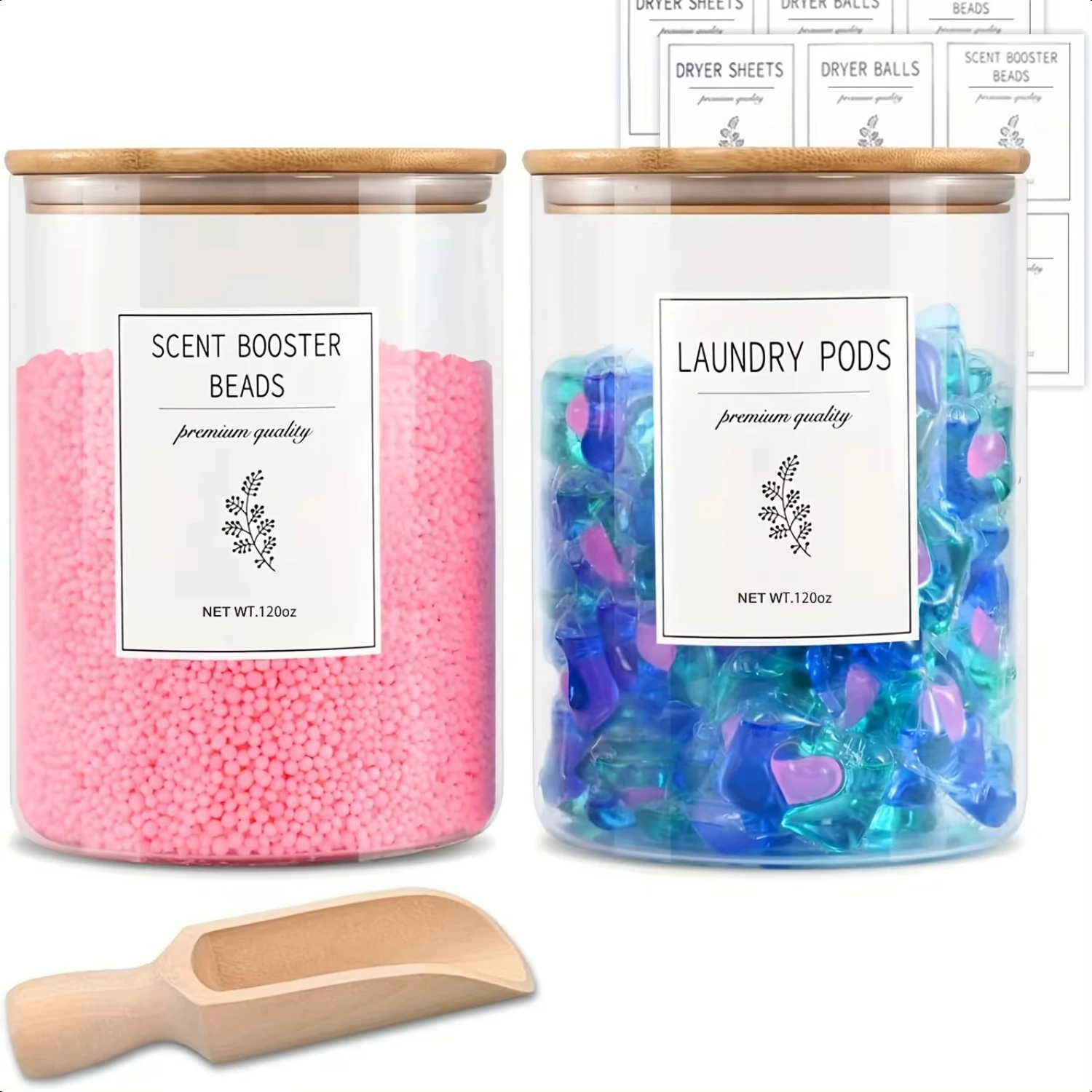 

Laundry Pods Container with 1 Scoop & 12 Labels Laundry Room Organization and , 2 Pack 120OZ Glass Jars Laundry D