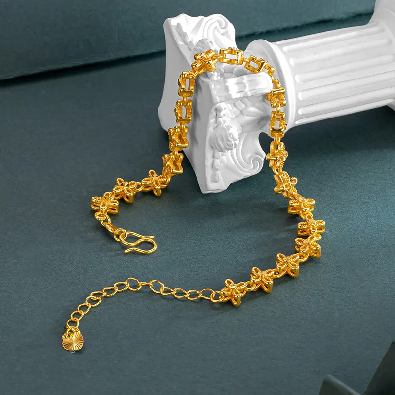 

Luxury 24K 9999 Pure Gold real gold Women's hollow flower bracelet
