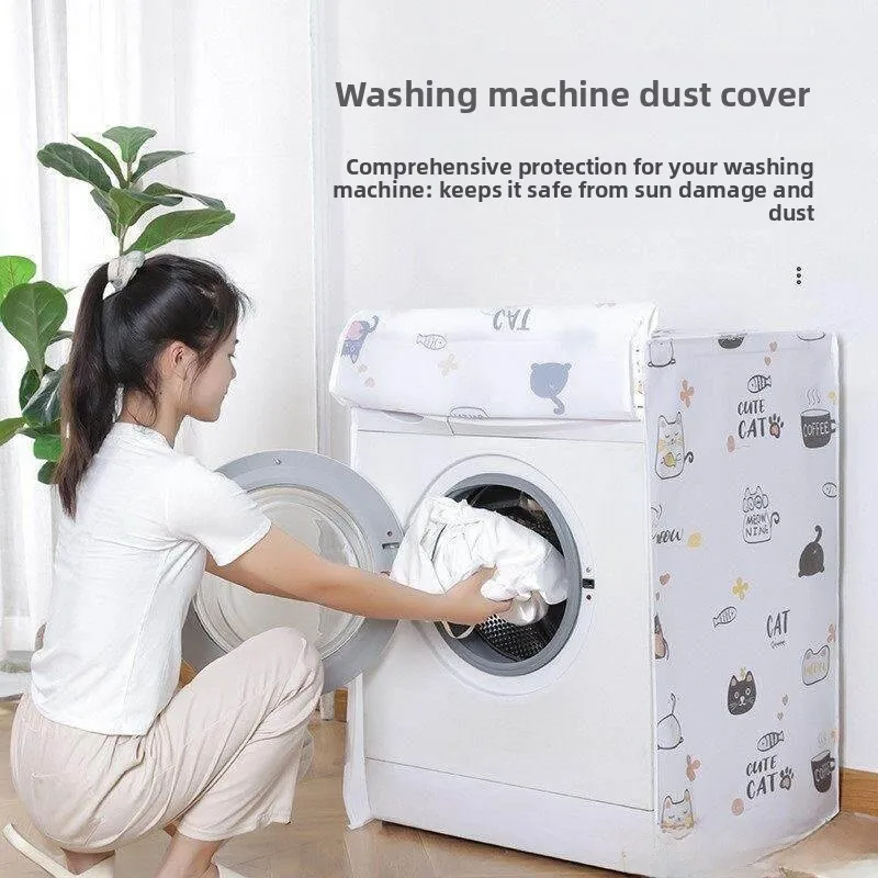

Thickened Home Use Washing Machine Cover Waterproof Dustproof Sunproof Flip Cover Appliance Protection Modern Simple Style
