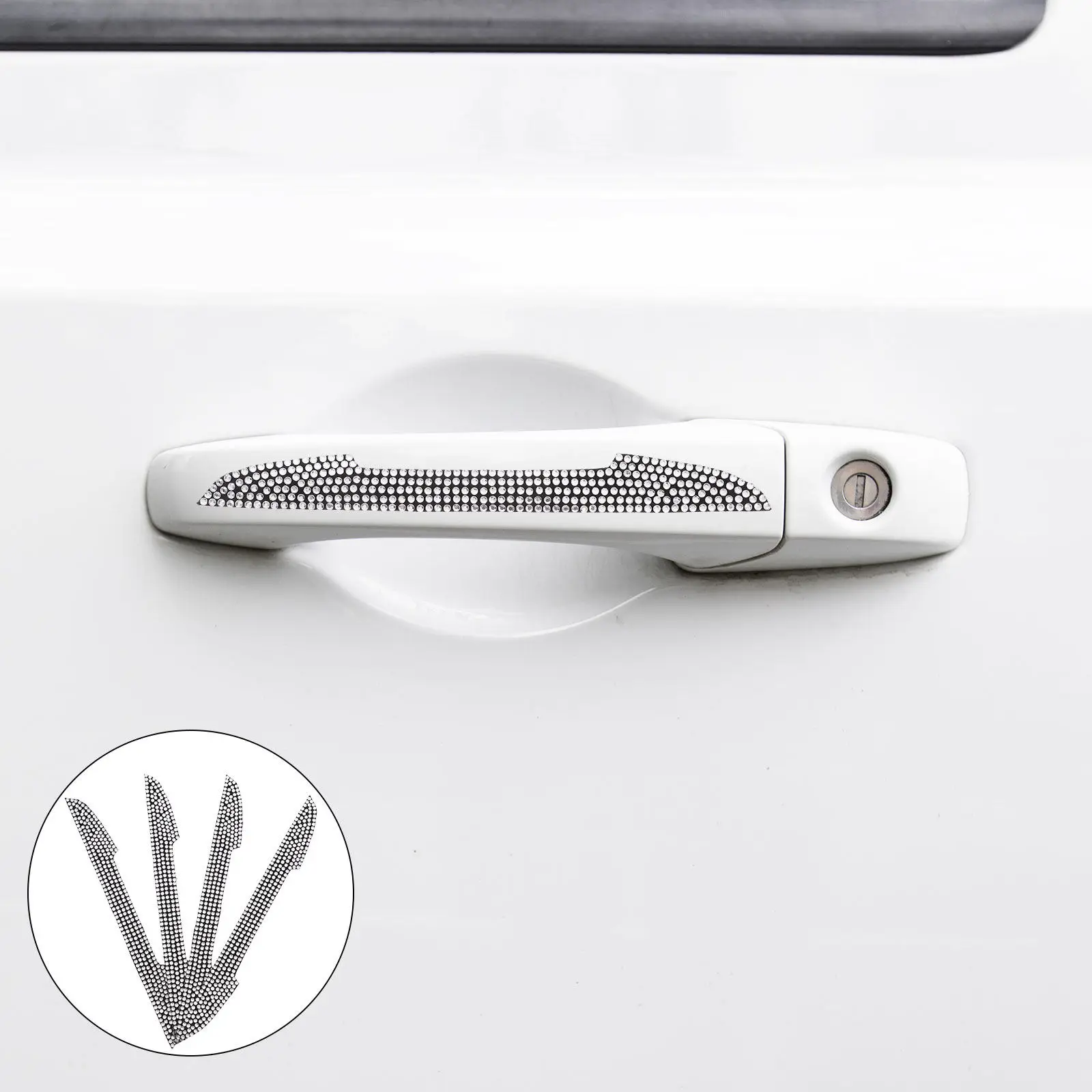 4Pcs Car Door Handle Protector Scratch Resistant Glitter Sticker Rhinestone Car Door Edge Guards Bling Accessories for Women