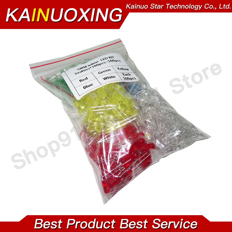 500PCS/LOT 5 Color Each 100 pieces 5MM LED Diode Kit Mixed Color Red Green Yellow Blue White LED Light 