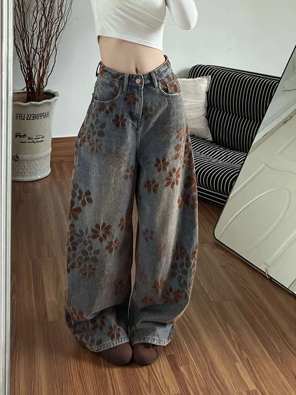 

Ретро-джинсы с американским принтом, женские, свободные, широкие, с изогнутым кроем, осенне-зимние, новые, с высокой талией, свободного кроя, из денима