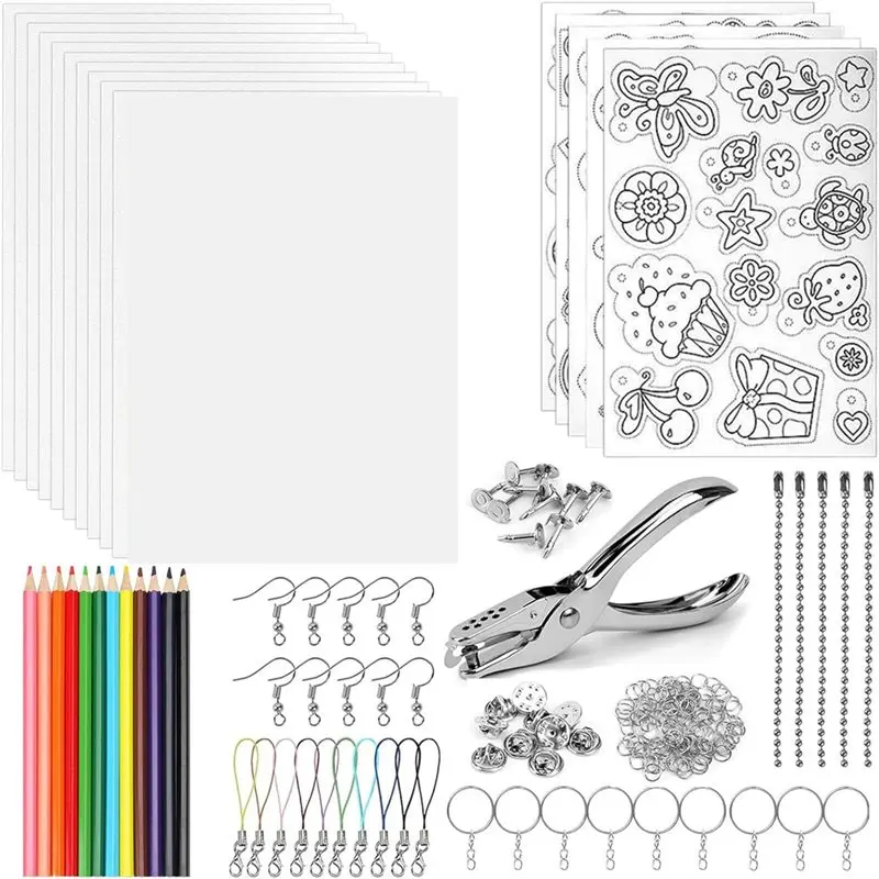 

FIZP Shrinkplastic Sheets 183PCS Shrinkydink Keychain Kit, Colored Pencil Included, For Kids Crafts Jewelry Making DIY Projects