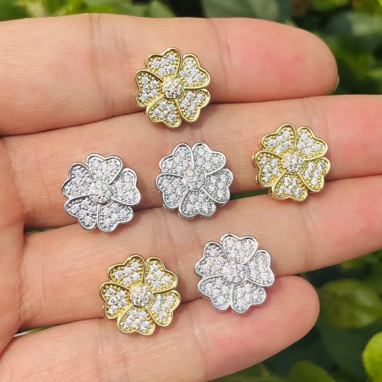 10Pcs/Lot pave 5 leaf flower-shaped Spacers 51x3.5mm Gold Silver Plated Connector for handmade bracelets jewelry beading work