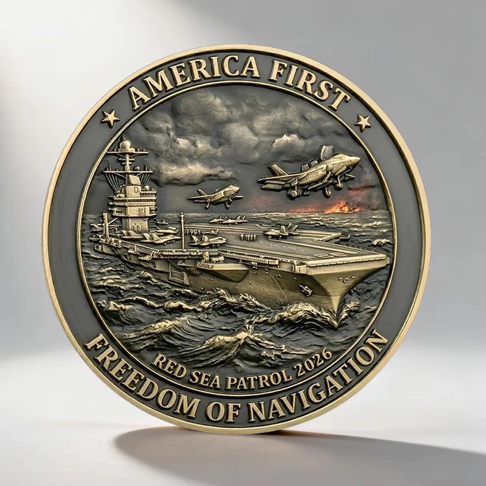 Red Sea Patrol America First Aircraft Carrier Fighter Jet Souvenir Coin Freedom of Navigation US Navy Bronze Collectible Coin