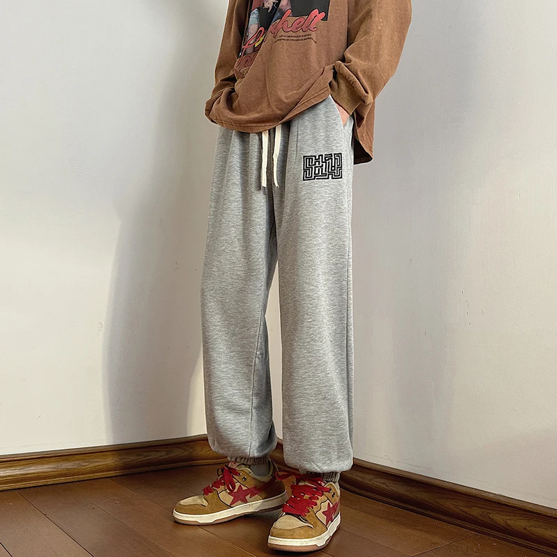 

High Waist Drawstring Straight Pant Fashion Men Sweatpants Spring Autumn Streetwear Sportswear Male Leisure Casual Warm Trousers