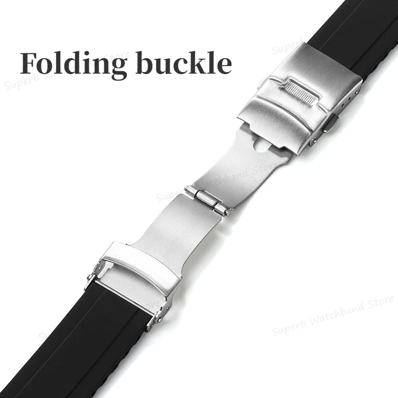 Curved End Silicone Watch Band 20/22mm Soft Rubber Watch Strap Folding Buckle for Men Waterproof Wristbelt Watch Accessories