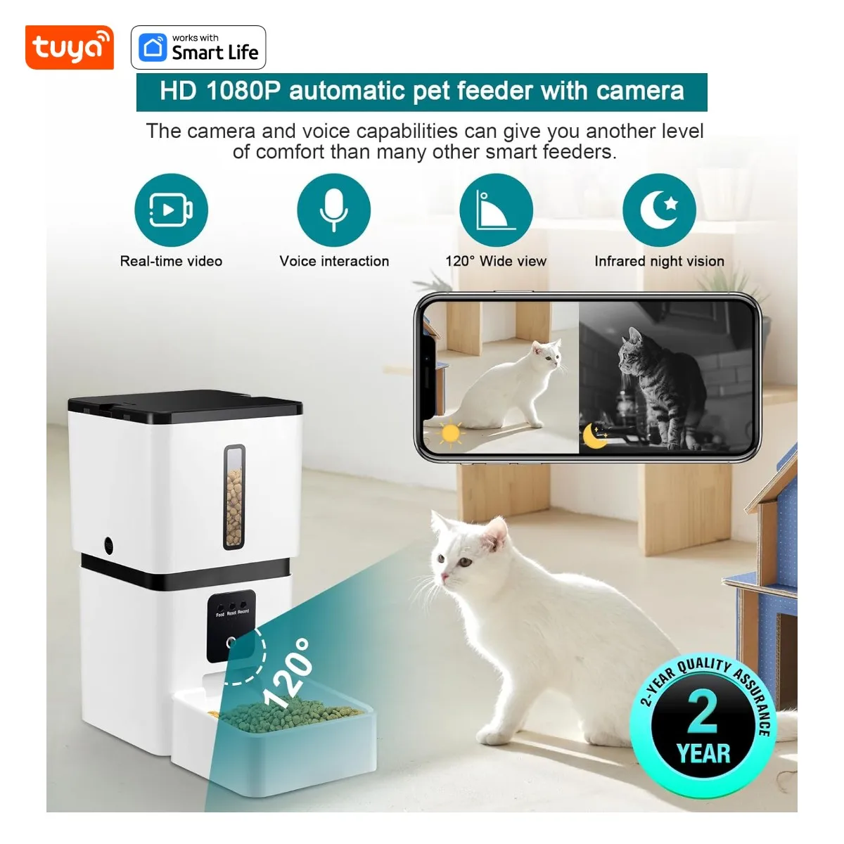 8L Automatic Smart Food Dispenser Timer ABS Bowl Auto Dog Cat Pet Feeding HD Camera WiFi Auto Feeder With TuyaAPP remote control