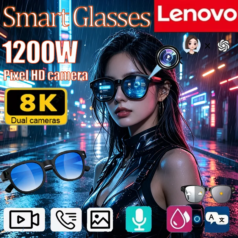 

Lenovo 8K 1200MP HD Camera AI Glasses New AI Translation Shooting Image Bluetooth Call Recording Music Smart Smart AI Sunglasses