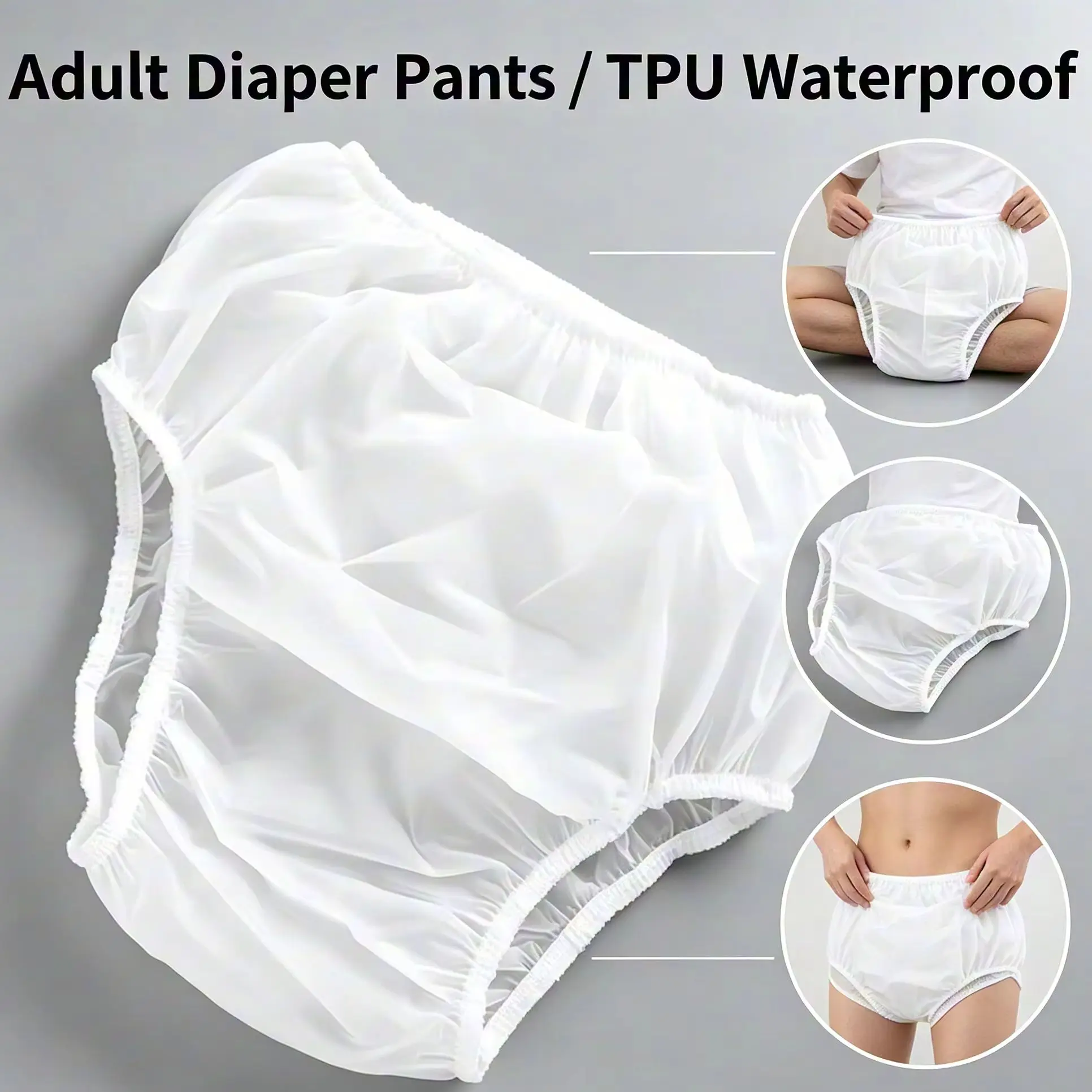 Adult Diaper Pants Reusable Clear TPU Waterproof Incontinence Underwear for Elderly Disabled Protective Plastic Panties