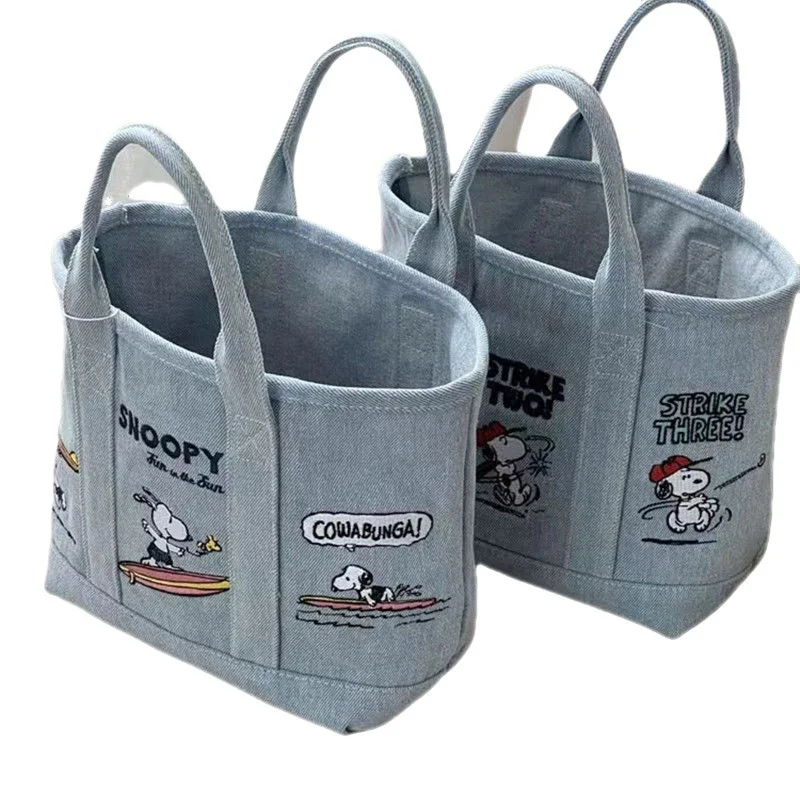 Snoopy Embroidered Denim Women\'s Tote Bag Cartoon Cute Large Capacity Canvas Bag Student Go Out Convenient HandBag Shoulder Bag