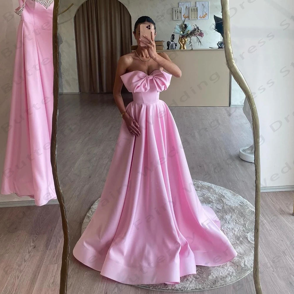 

Pink Women's Evening Dresses Sexy Off Shoulder Sleeveless A-Line Bow Princess Prom Gowns Formal Beach Party Robe 2024 فساتين سهر