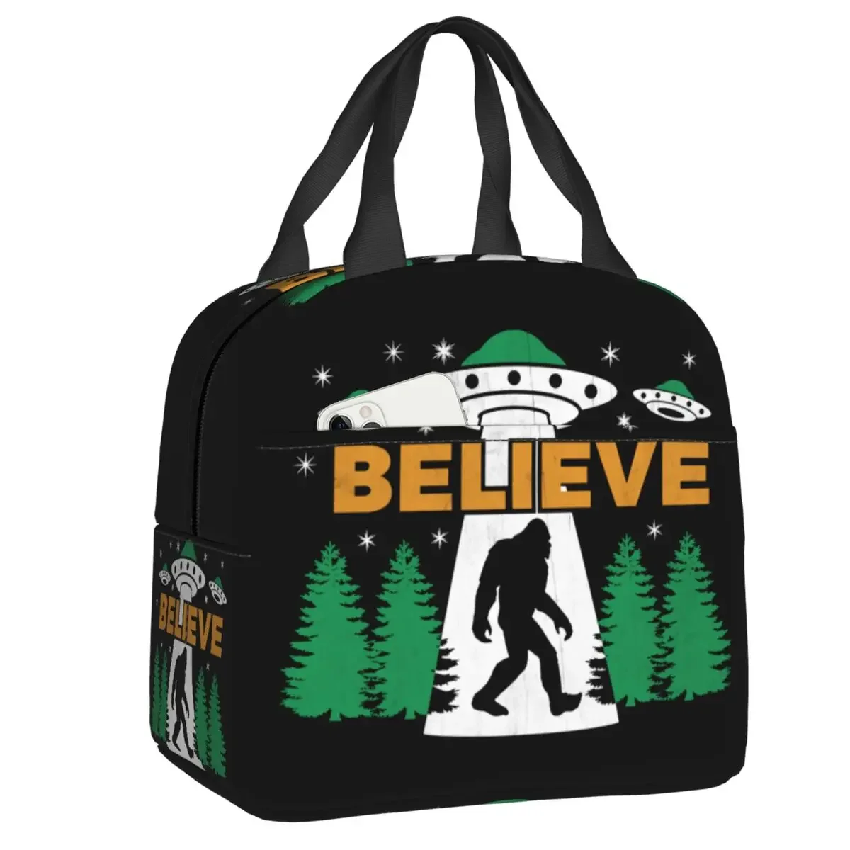 Bigfoot Believe UFO Alien Lunch Bag for Women Reusable Cooler Thermal Insulated Lunch Box Office Work School Picnic Tote Bags