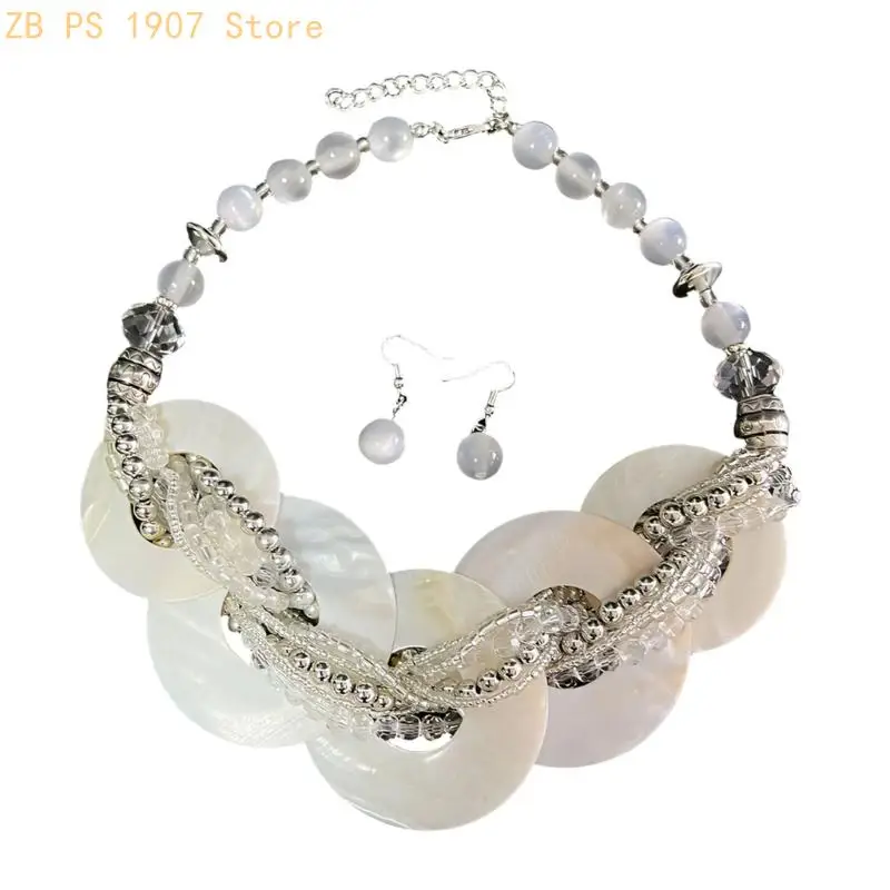 Unique Sea Shell Necklace Earrings Combo Artisanal Crafted Shell Decors 55KA