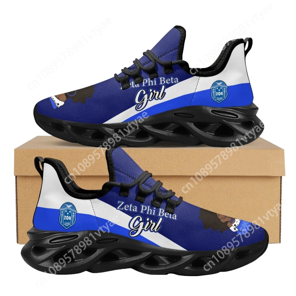 Zeta Phi Beta Blue Print para mujer, Zapatos planos de plataforma, antideslizantes, de malla, informales, hechos a medida, para verano