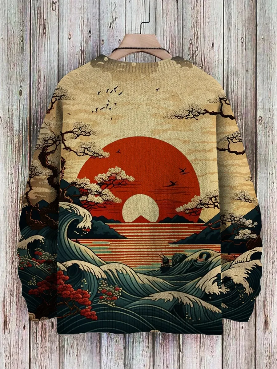 PLstar コスモスアート猫乗り鯉柄 3D プリントメンズニットセーター冬ユニセックスカジュアル暖かいニットプルオーバーセーター ZZM143