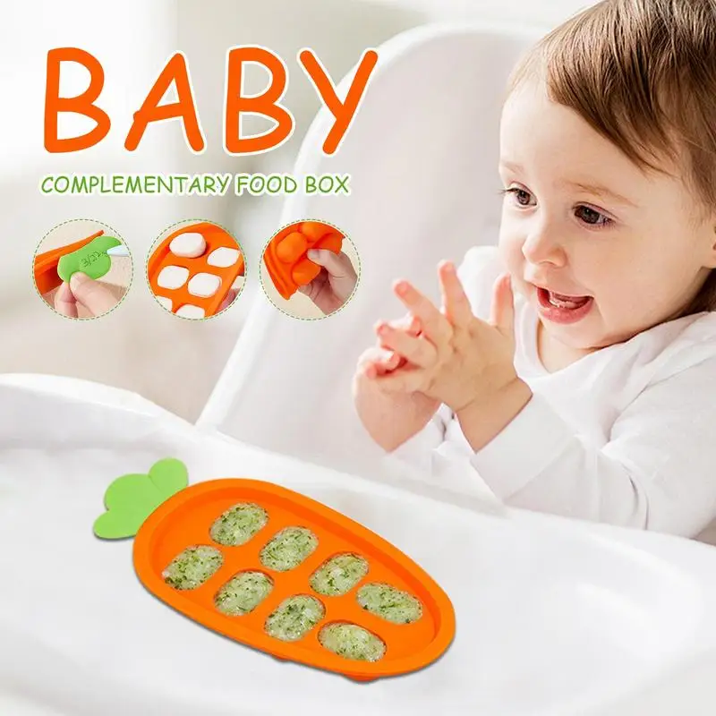 Baby Food Molds Freezer Carrot Shape With Lid Nibble Silicone Tray Baby Freezer Nibble Eight Compartments Tray Baby For Kids