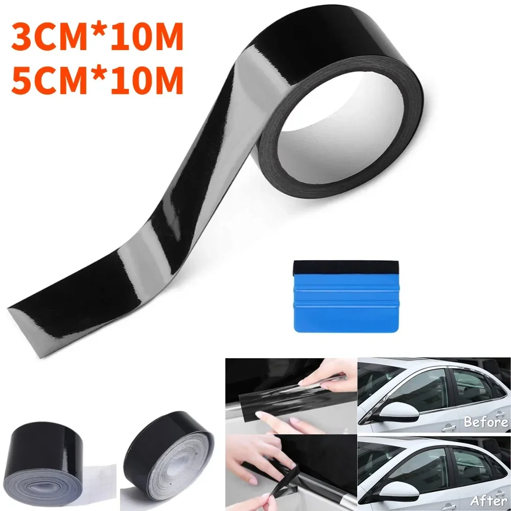 Car Sticker Gloss Black Vinyl Wrap Film 3/5cmX10M Car Modification Film Anti Scratch Window Door Protection Film Car Accessories