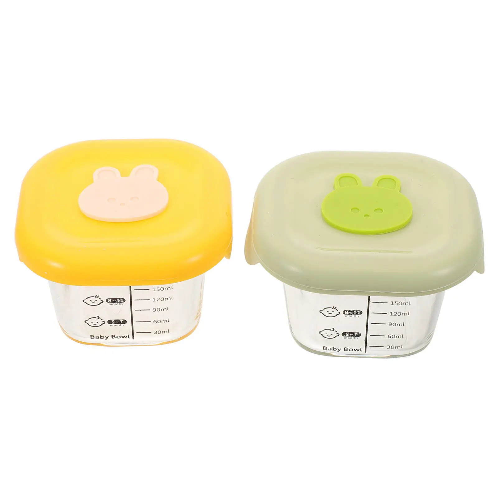 

Набор из 2 контейнеров для детского питания: герметичные многоразовые пластиковые банки с желто-зелеными крышками для пюре, закусок и ланчей для малышей