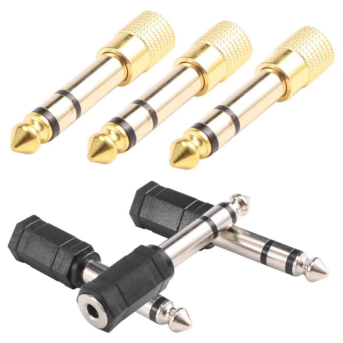 Adattatore per cuffie da 6 pezzi da 6,35 mm (1/4 pollici) maschio a 3,5 mm (1/8 pollici) femmina Adattatore jack per auricolari audio stereo, piatto nero/oro