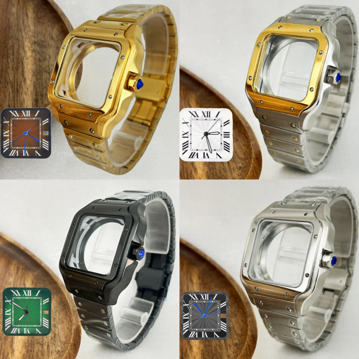 

Black Square 38mm Watch Case Steel Watchband Repair Modification Parts for Sandoz Watch NH35 NH70 NH36/4R36 Automatic Movements
