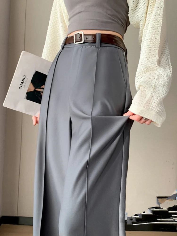 Black Gray Suit Pants High-end Drape Pants Spring And Autumn Casual Straight Leg Pants High Waist Wide Leg Pants