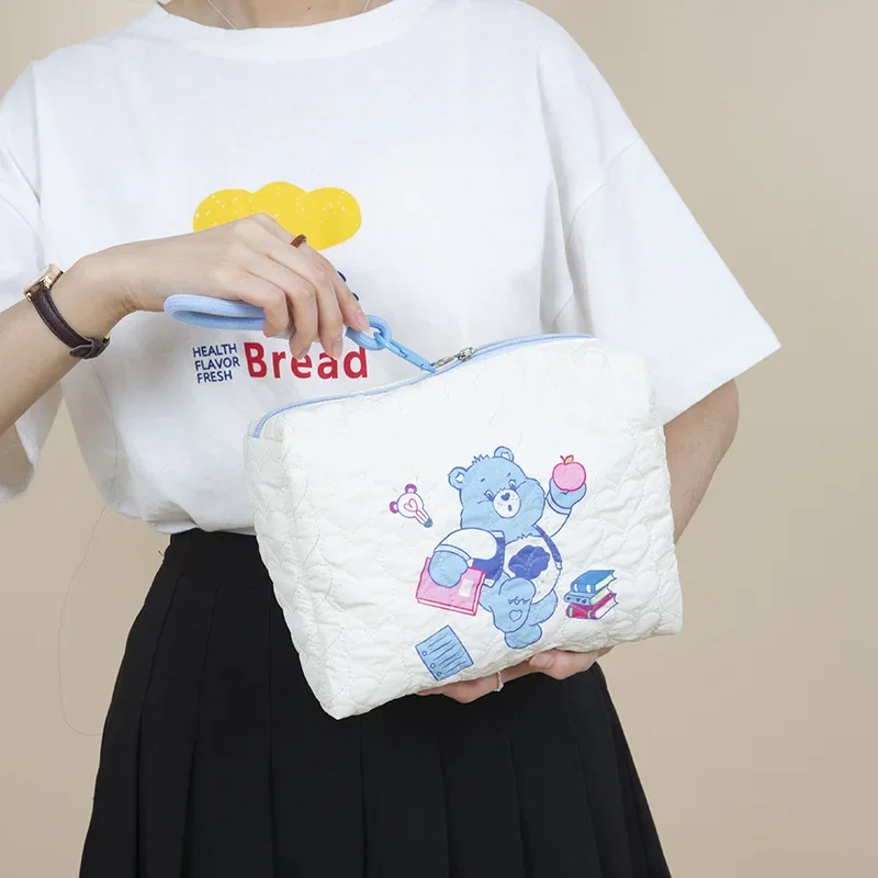 Borsa portaoggetti cosmetica di grande capacità con stampa orso arcobaleno genuino Carebear borsa con pochette carina per studentessa