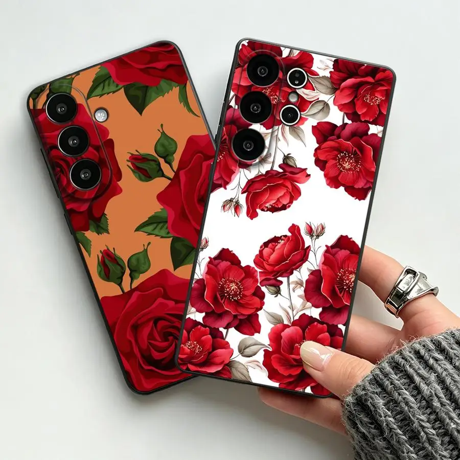 Funda Phone Cover Case for Samsung Galaxy S26 Ultra S20 Ultra Note 20 8 9 10 S24 S23 S10 S9 S21 FE S25 Plus Red Rose Watercolor