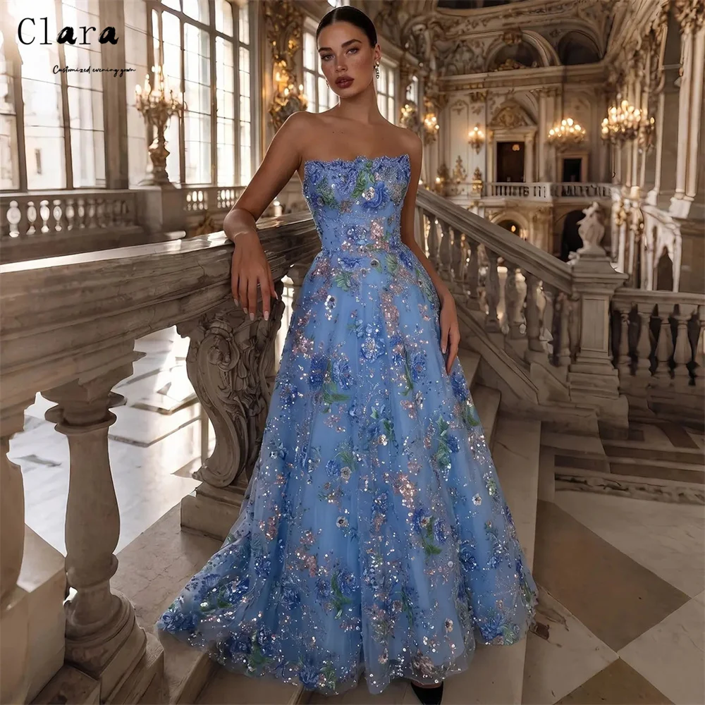 Clara Maßgeschneidertes A-Linien Spitzen-Abendkleid in Blau mit Sweetheart-Ausschnitt, Elegantes Luxus-Abendkleid 2026 für Damen, Ballkleid