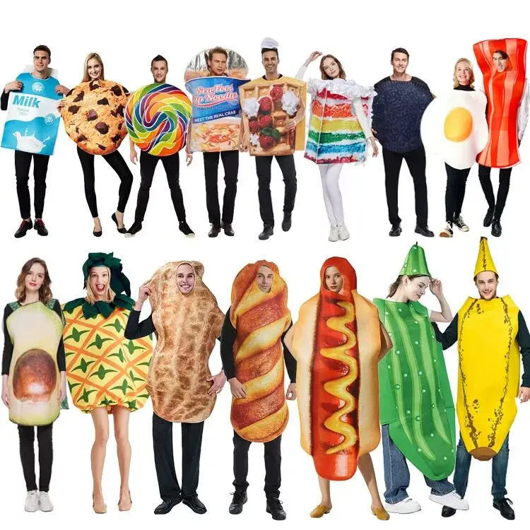 

Halloween Crazy Food Party Burger Hot Dog French Fries Potato Tomato Cake Oreo Biscuits Bread Costume Women's Ethnic Clothing