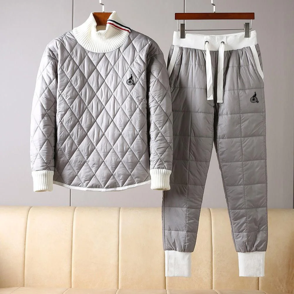 Winter golf street casual men's down suit quilted suit pullover jacket + trousers two-piece jogging men's golf sweatshirt