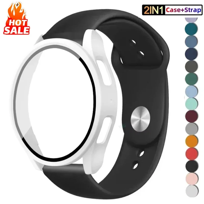 

Чехол + ремешок для Samsung Galaxy Watch 7 5 6 40 мм 44 мм, силиконовый ремешок 20 мм, браслет из закаленного стекла, пленка для экрана, защитная крышка