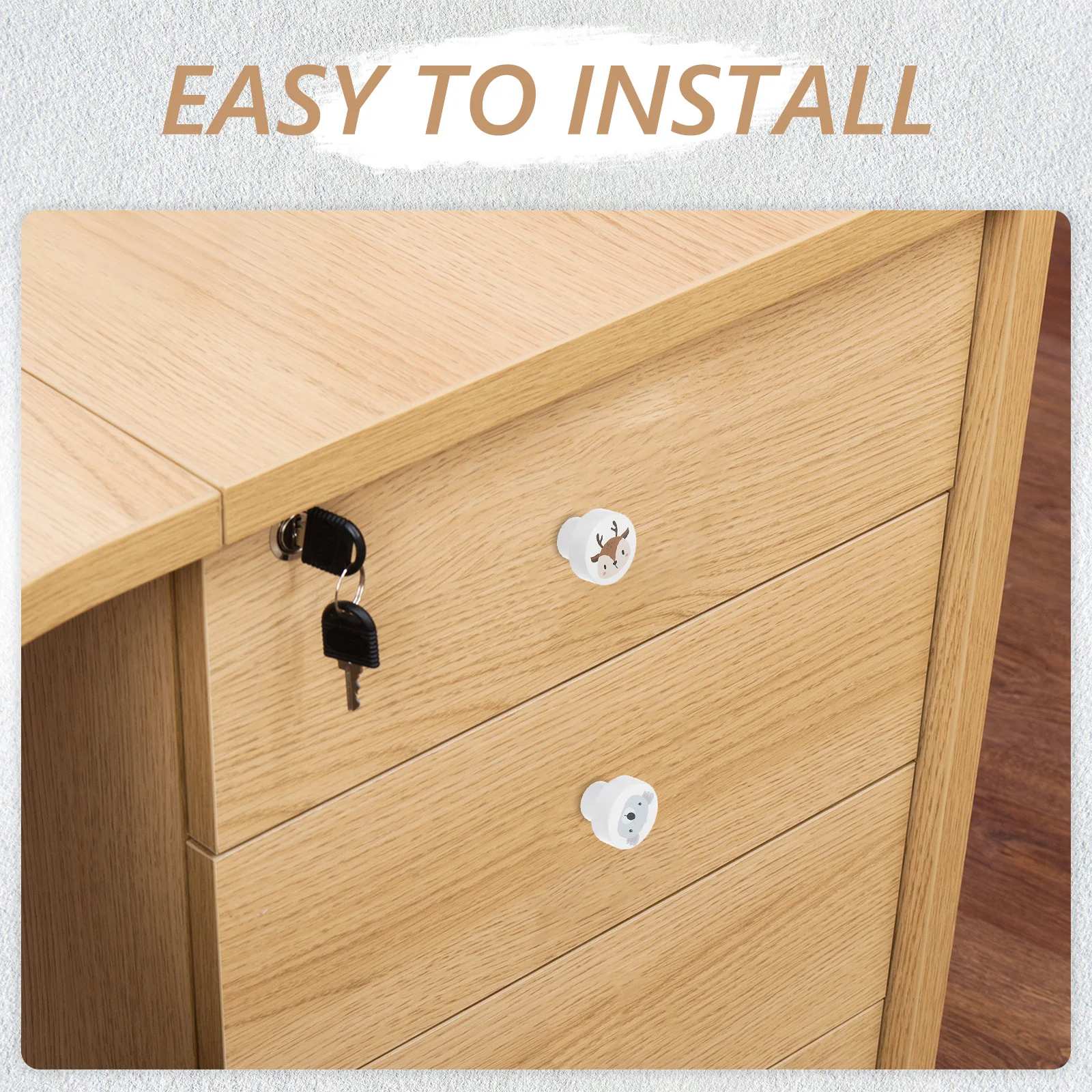 

6Pcs Wood Drawer Knobs with Animal Print Graphic Cute Cabinet Knobs for Kids Rooms Decorative Furniture Handles