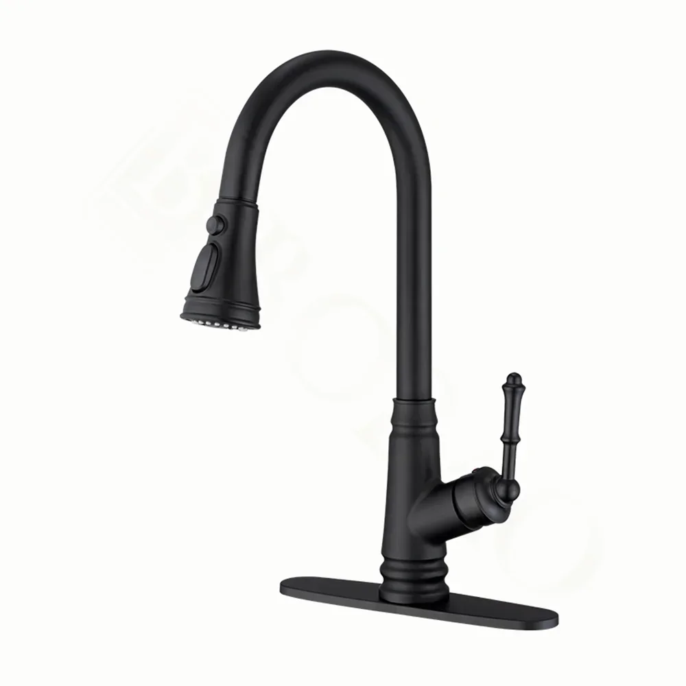 YYHC- Sleek Single Handle Pull Sensor Kitchen Faucet Matte Black Brass Ceramic Valve Single Hole Kitchen Mixer Faucet