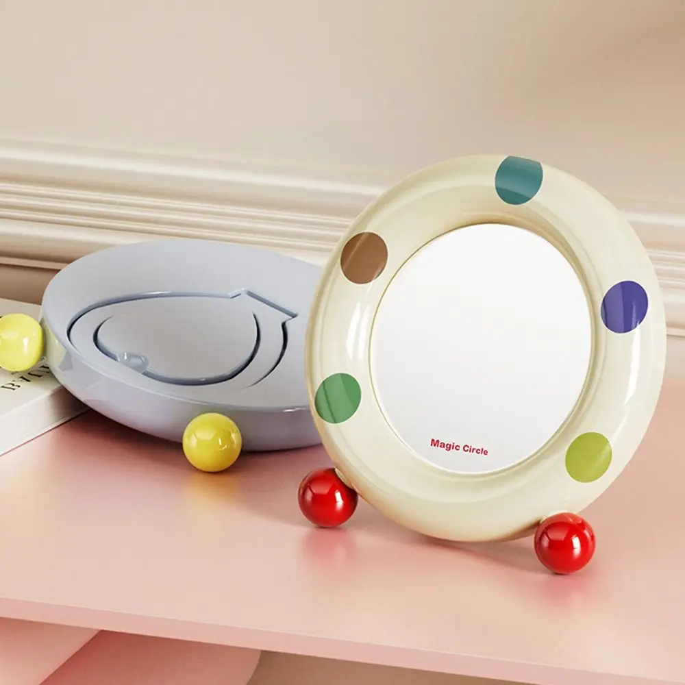 Fashion Round Desktop Makeup Mirror Dopamine with Adjustable Bracket Cosmetic Mirror Vertical Vanity Mirror Bedroom Decoration
