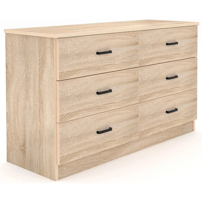 

Wood Dresser for Bedroom, 6 Drawer Double Dresser with Metal Handles, 15.8" D x 47.2" W x 27.7" H