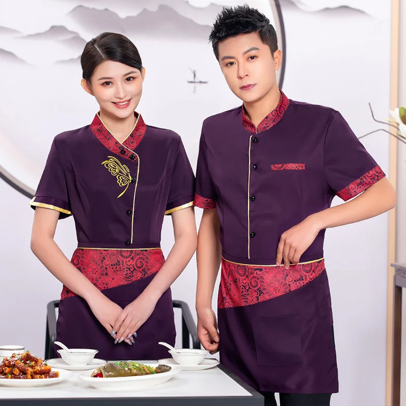 Cameriere dell'hotel Uniforme da lavoro Manica corta Unisex Stile cinese Catering Agriturismo Ristorante Dipendente Estate Autunno Top