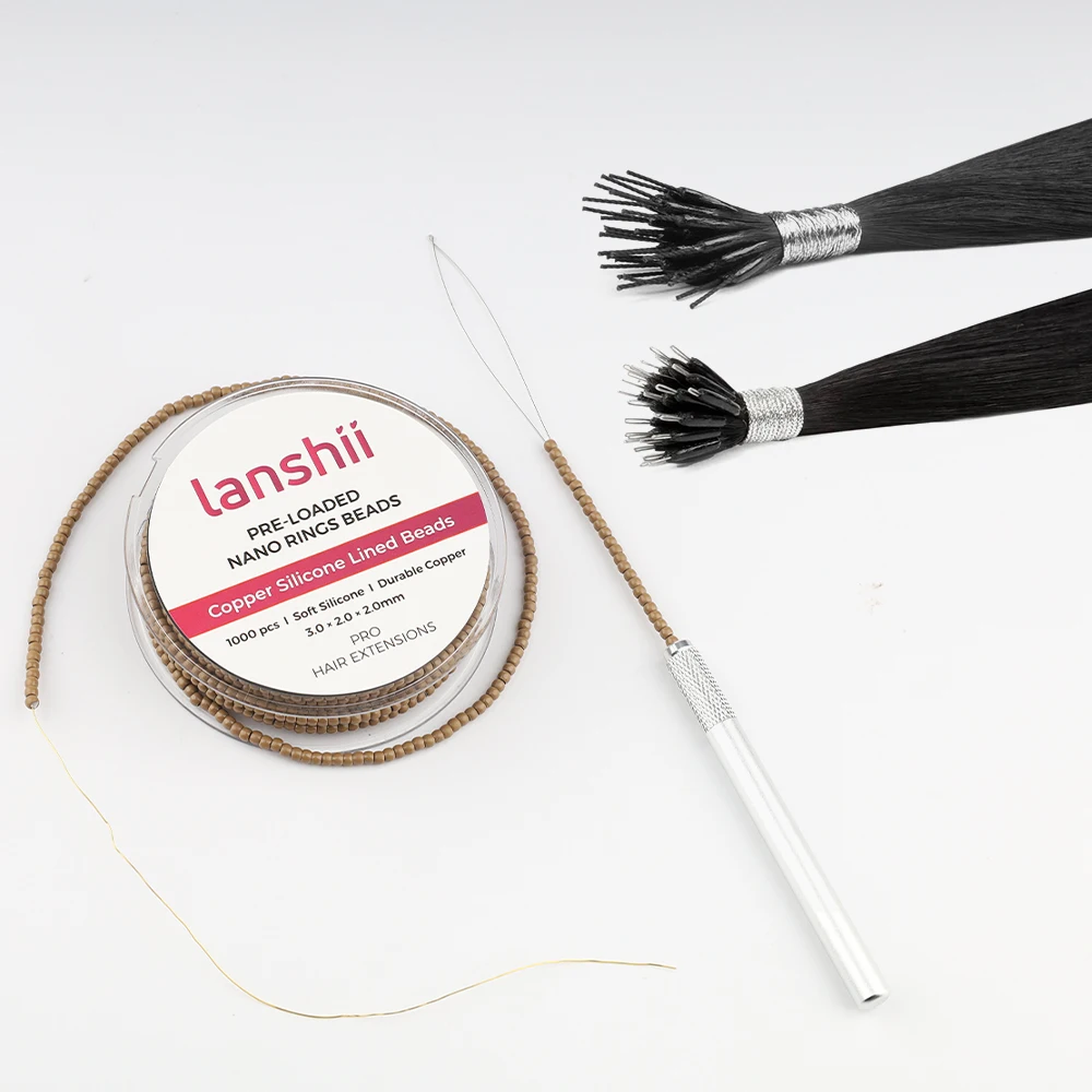 란시이 3mm 나노 구리 비즈 1000개 – 실리콘 코팅, 헤어 익스텐션용 사전 로드된 툴 휠, 다양한 색상 가능