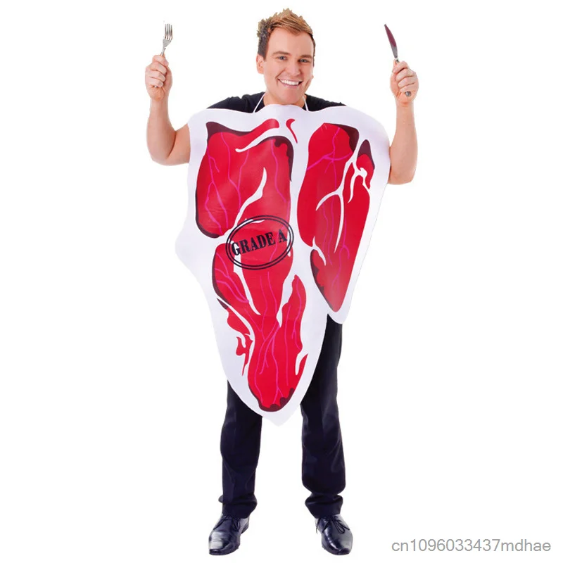 

Beef Meat Suit Unisex Food Theme Cosplay Prom Party Stage Dress Up T Bone Steak Performance Costume For Adult