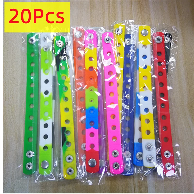 

20pcs/lot Mix Style Random Silicone Bracelet Wristband 18cm Fit Shoe Charms Shoe Buckle Wristband Rubber Wrist Strap