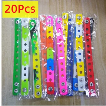 20 adet/grup Mix tarzı rastgele silikon bilezik bileklik 18cm Fit ayakkabı Charms ayakkabı toka bileklik kauçuk bilek kayışı