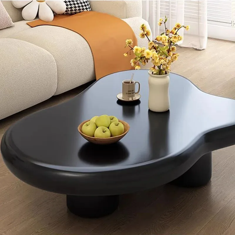 Irregular black coffee table with modern design, wooden low Nordic small coffee table, living room apartment, Mesa family