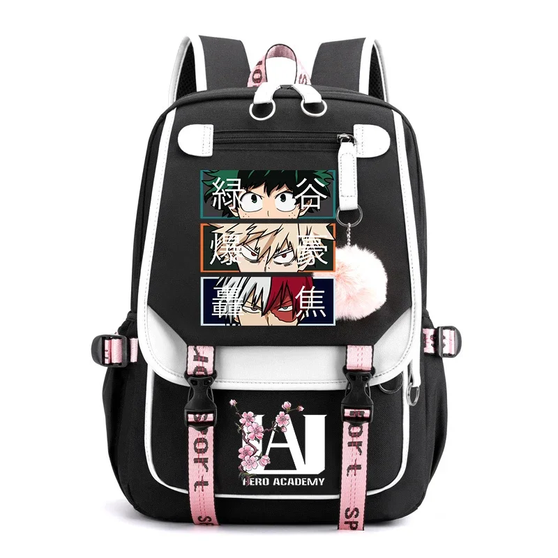 My Hero Academia Anime Cartoon Mochila, Mochila de Viagem para Adolescentes, Todoroki, Bakugou, Deku, Bagpack USB, Escola, Meninos, Meninas