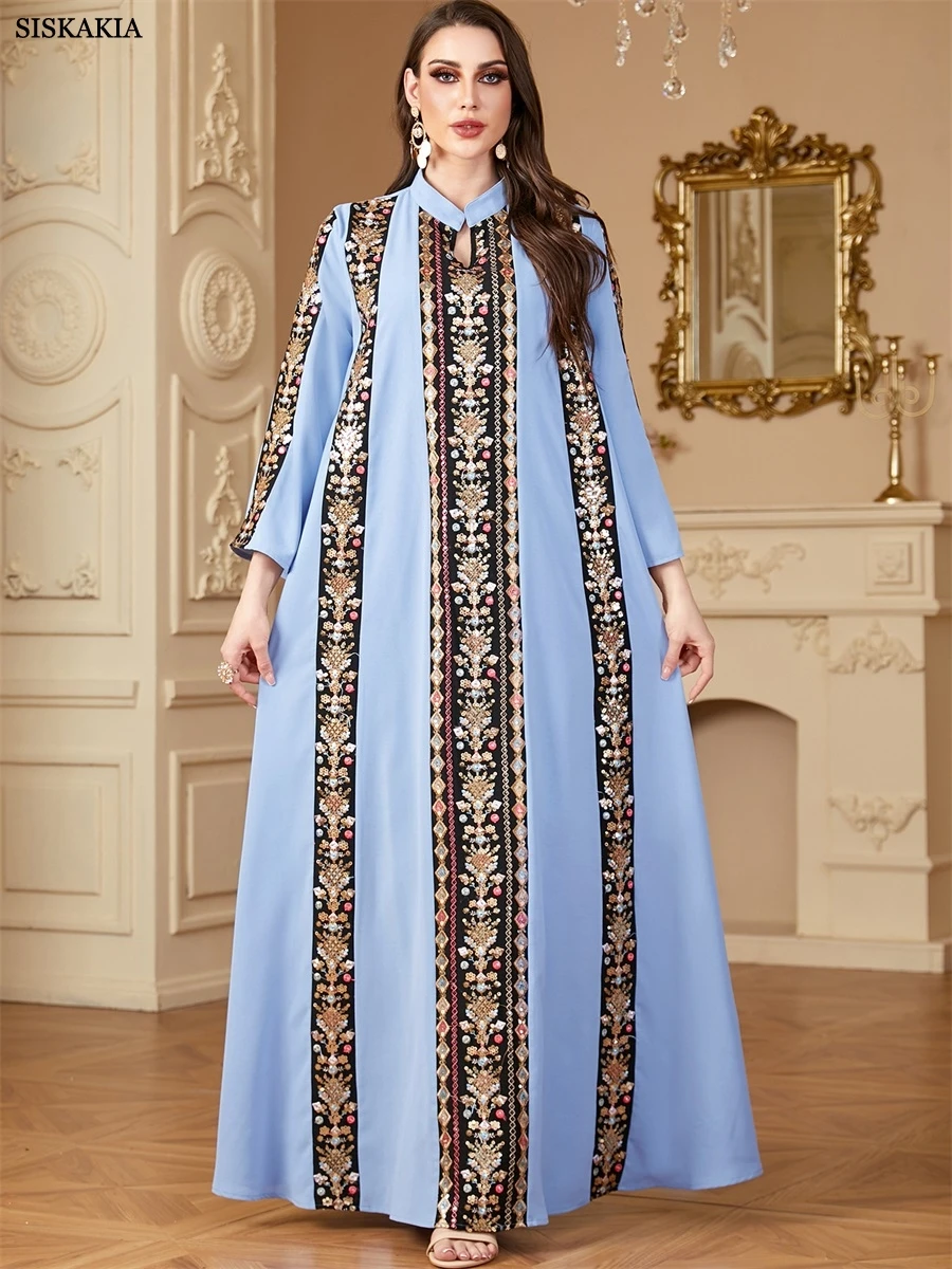 Siskakia Ramadan Dubai haft w paski długie abaje muzułmańskie eleganckie kobiety suknia wieczorowa marokański Casual luźna Kebaya