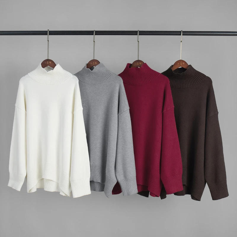 

New in Women's Turtleneck Sweater Autumn Winter Vintage Knitted Red Sweater Pullover Women Soft Gray Warm Sweater for Women 2025