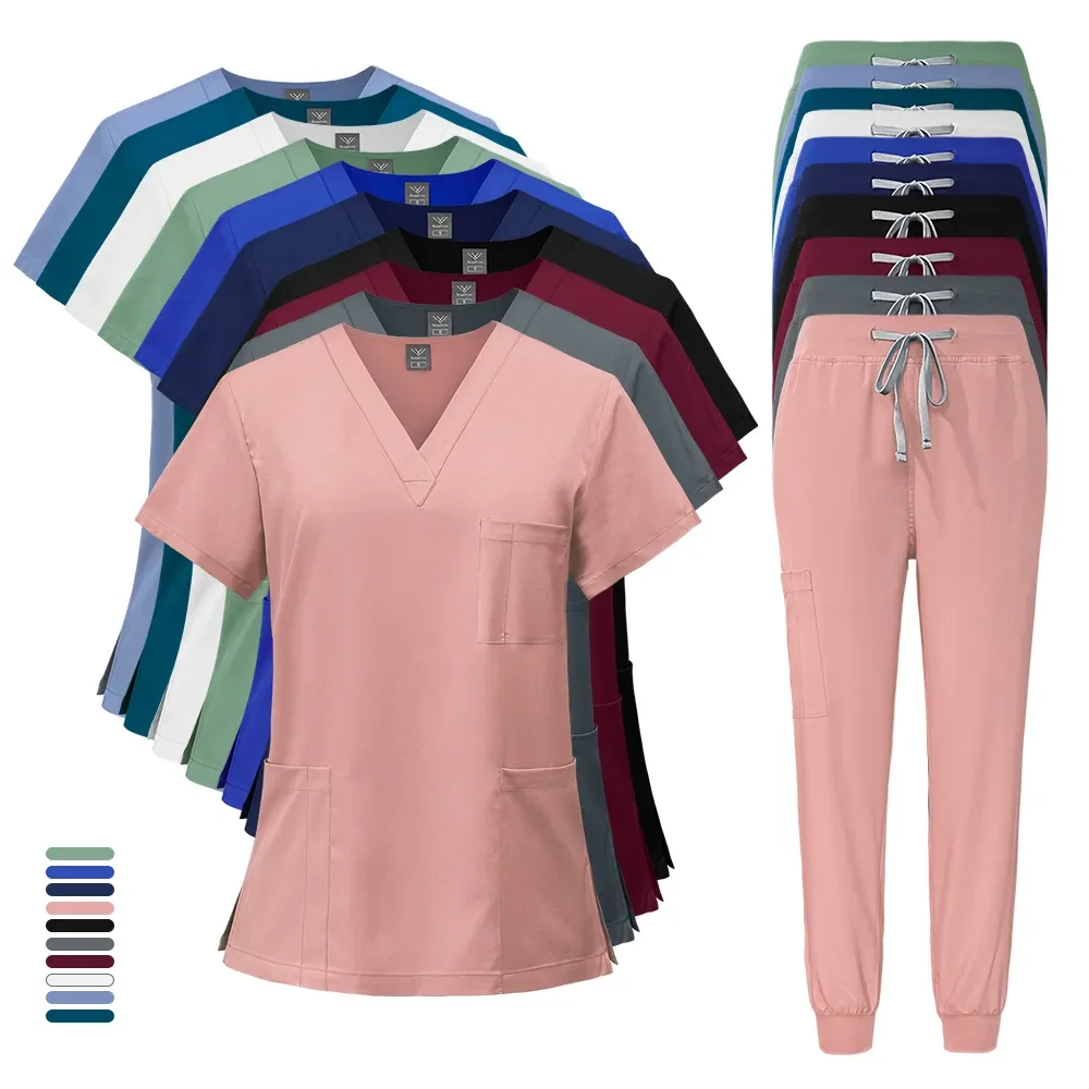 Uniformes Médicos Multicoloridos para Mulheres, Scrubs Conjuntos, Tops e Calças, Enfermeiros Acessórios, Clínica Dentária, Salão de Beleza, Hospital Workwear Roupas