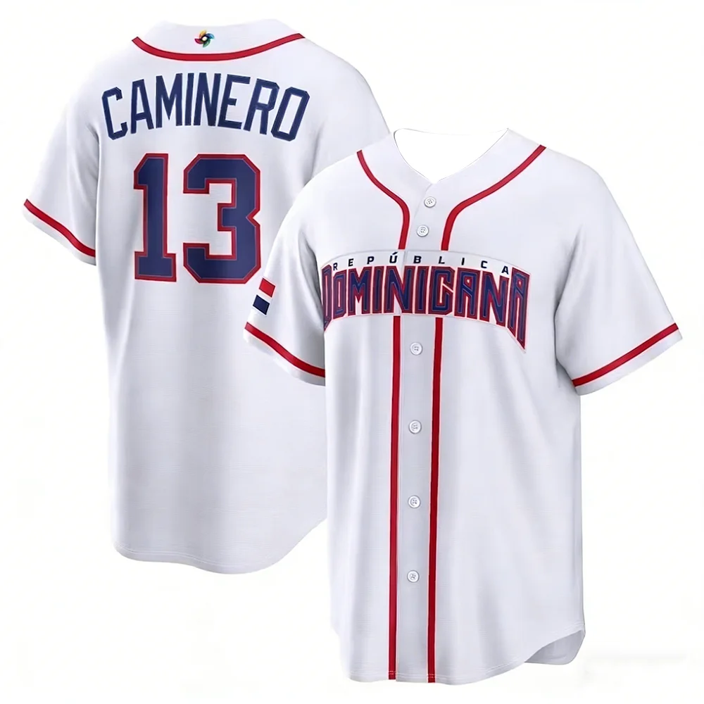 Dominikanische Nationalmannschaft Baseball-Trikot Atmungsaktiv Schnelltrocknend Digital-Druck Trendiger Street-Style Lässiges Trikot für Fans – Detail 3