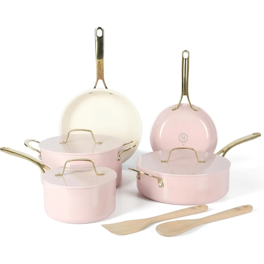 

Martha Stewart Galway Premium Nonstick PFA Free Ceramic Interior 10 Piece Heavy Gauge Enamel Aluminum Pots and Pans Cookware Set