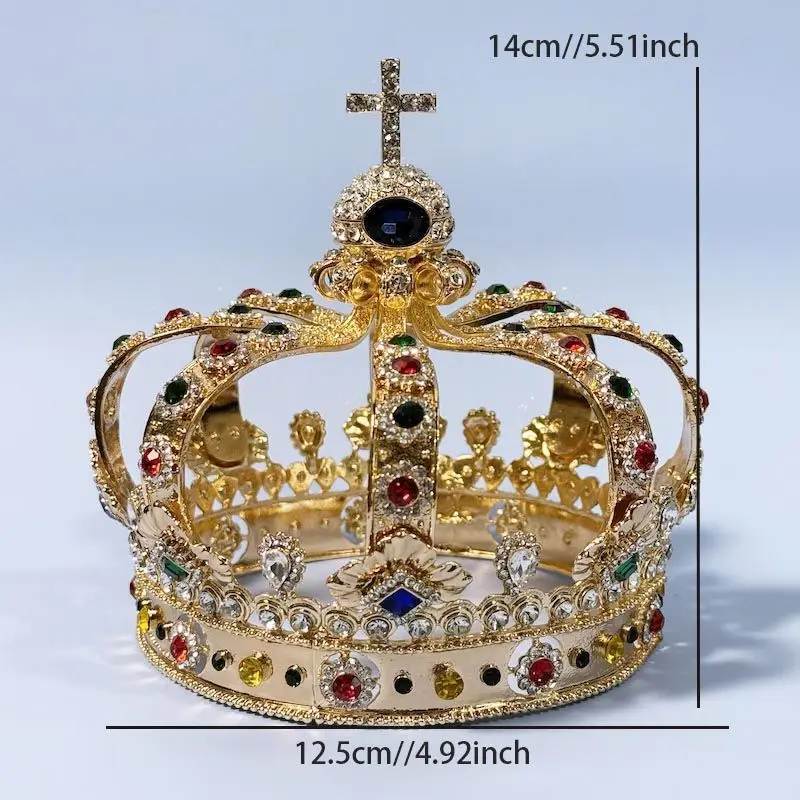 Vintage Openwork King Crown Alloy Gem Headpiece, Prince Crown Display Ornament Birthday Gift for Men Women