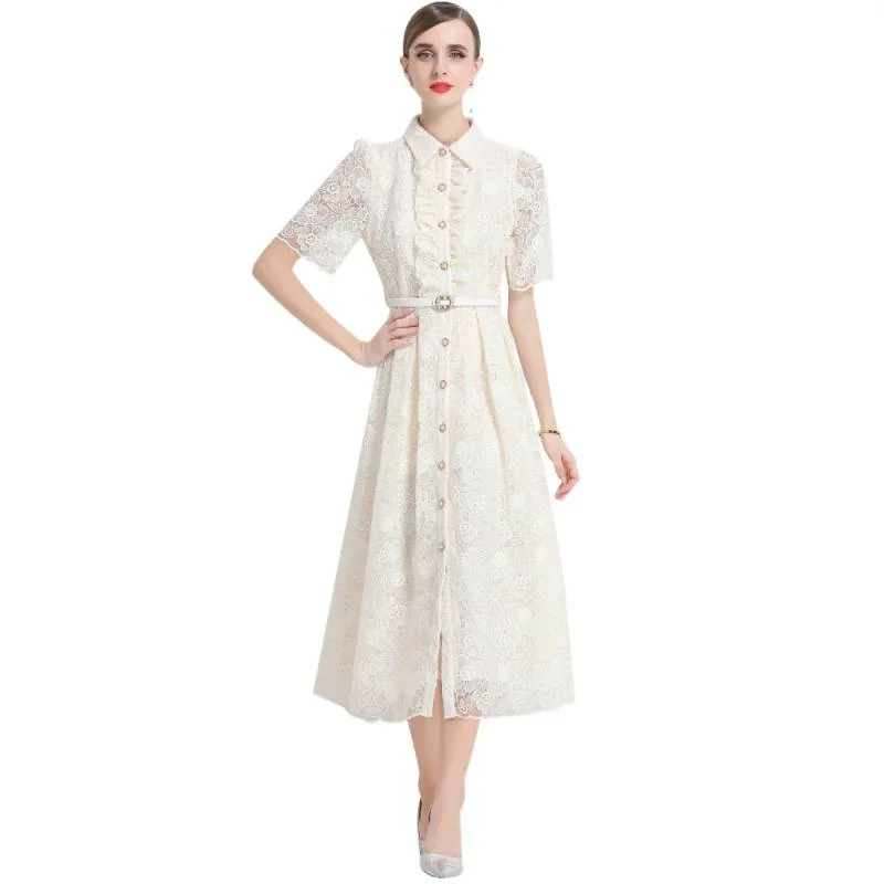 Ele Street Sle Spódnica Midi z Koronkowym Haftem, Rozkloszowany Dół, Wysoki Stan, Linia A, Poliester, Dzianina